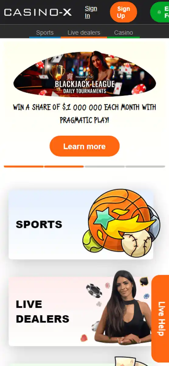 Casino-X — Promotions, terms or mobile view
