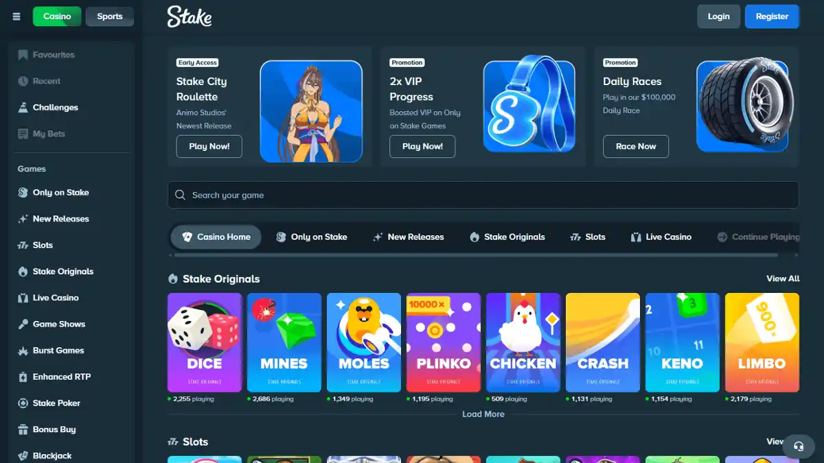Stake — Katalog gier lub produktów