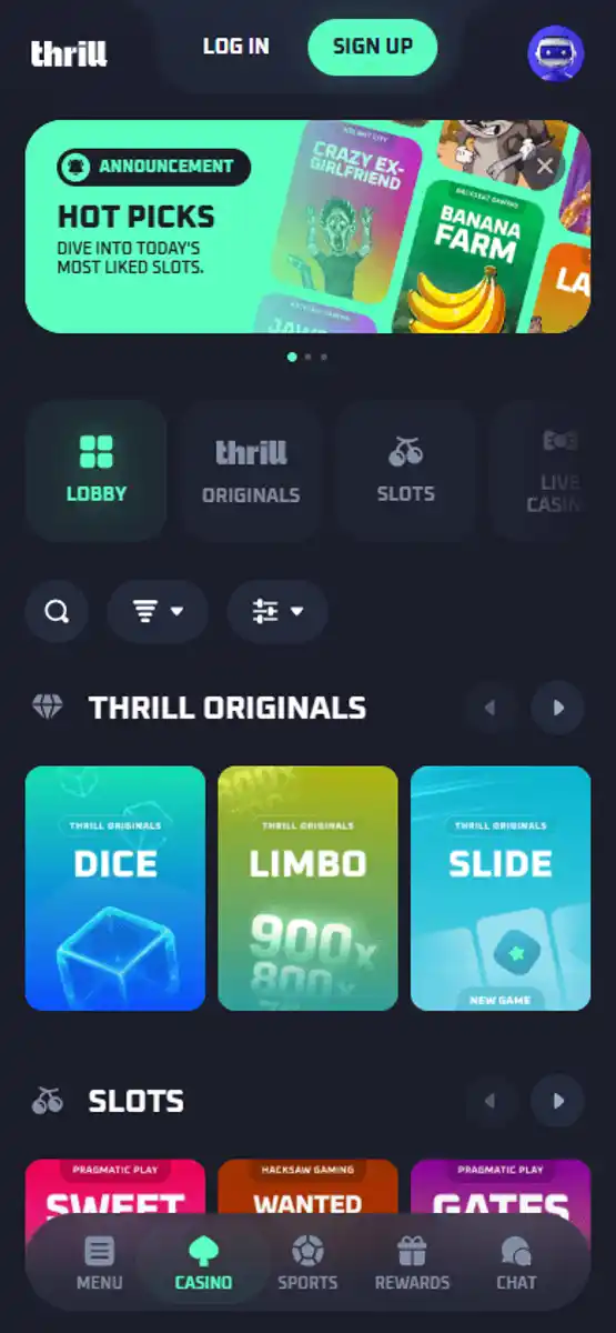 Thrill — Каталог игр или продуктов